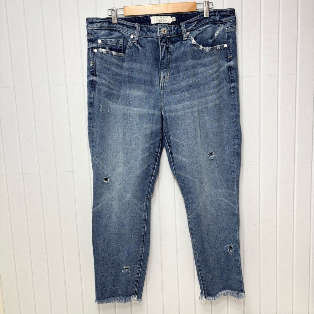 Torrid High Rise Straight Stylish Distressed Ankle Jeans in Dark Blue Size 18R